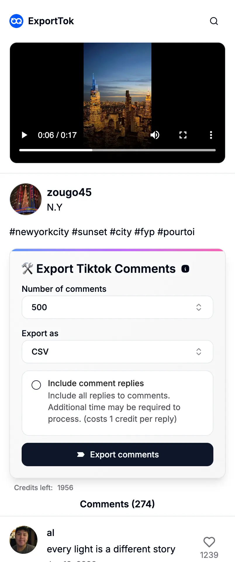 A screenshot of the ExportTok app that shows works on all your devices